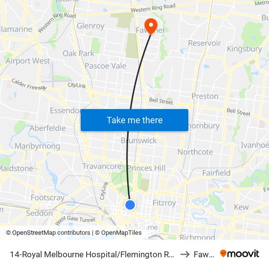 14-Royal Melbourne Hospital/Flemington Rd (North Melbourne) to Fawkner map