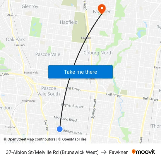 Albion St/Melville Rd #37 to Fawkner map