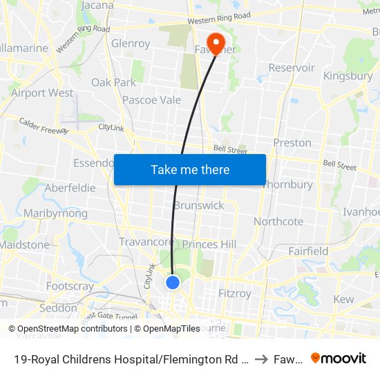 19-Royal Childrens Hospital/Flemington Rd (North Melbourne) to Fawkner map