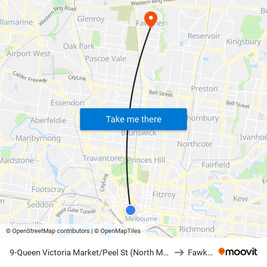 9-Queen Victoria Market/Peel St (North Melbourne) to Fawkner map