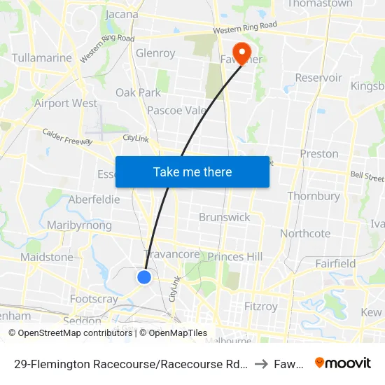 Flemington Racecourse/Racecourse Rd #29 to Fawkner map