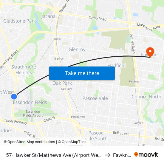 57-Hawker St/Matthews Ave (Airport West) to Fawkner map