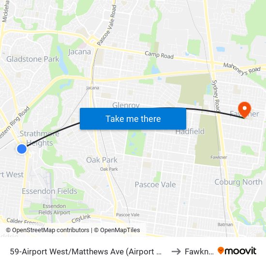 59-Airport West/Matthews Ave (Airport West) to Fawkner map