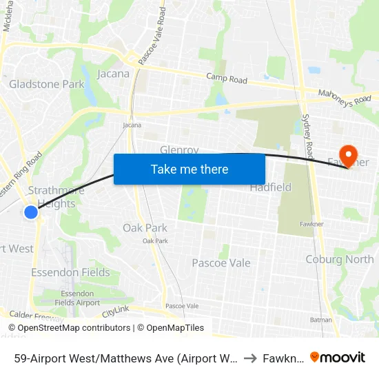 Airport West/Matthews Ave #59 to Fawkner map