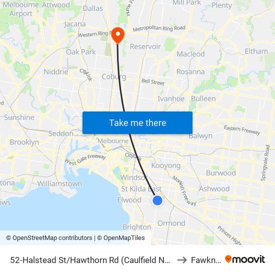 52-Halstead St/Hawthorn Rd (Caulfield North) to Fawkner map