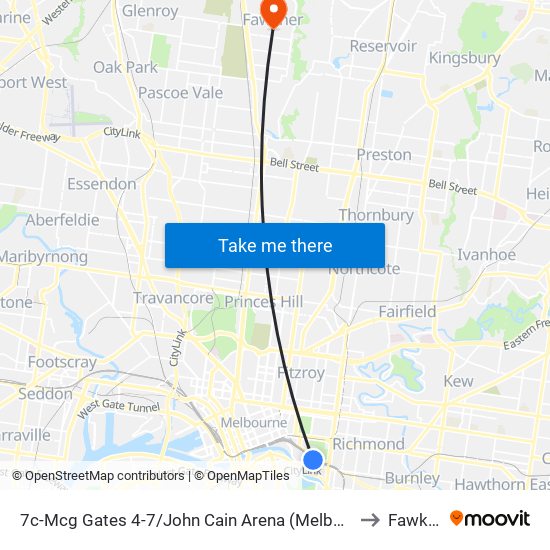 7c-Mcg Gates 4-7/John Cain Arena (Melbourne City) to Fawkner map