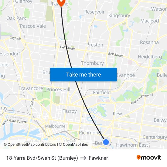 18-Yarra Bvd/Swan St (Burnley) to Fawkner map