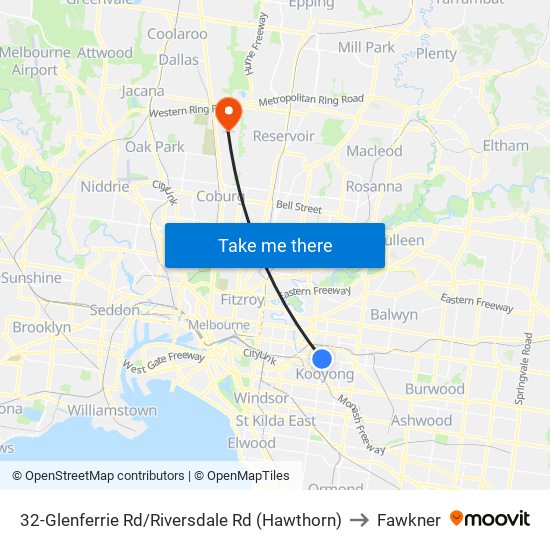 32-Glenferrie Rd/Riversdale Rd (Hawthorn) to Fawkner map