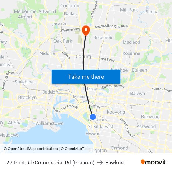 27-Punt Rd/Commercial Rd (Prahran) to Fawkner map