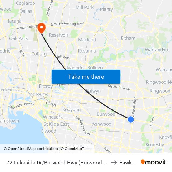 72-Lakeside Dr/Burwood Hwy (Burwood East) to Fawkner map