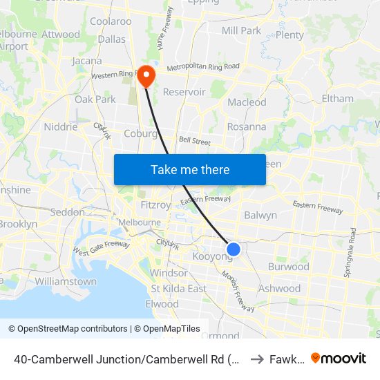 40-Camberwell Junction/Camberwell Rd (Camberwell) to Fawkner map