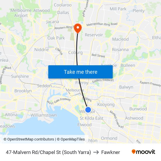 47-Malvern Rd/Chapel St (South Yarra) to Fawkner map