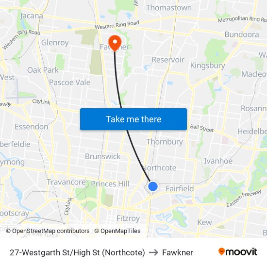 27-Westgarth St/High St (Northcote) to Fawkner map