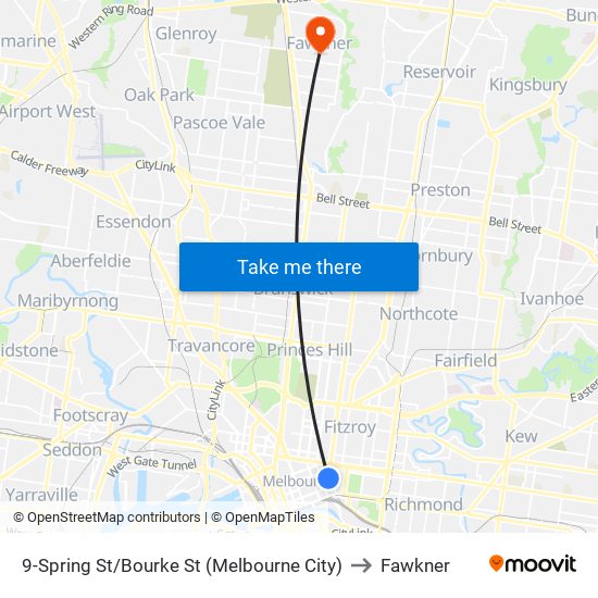 9-Spring St/Bourke St (Melbourne City) to Fawkner map