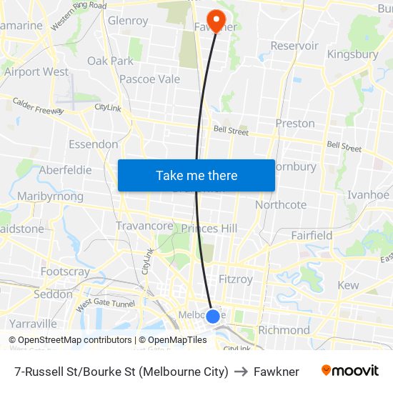 7-Russell St/Bourke St (Melbourne City) to Fawkner map