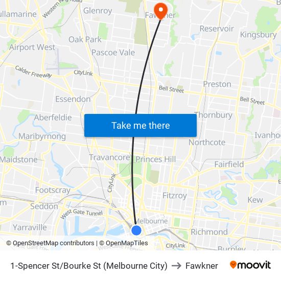 1-Spencer St/Bourke St (Melbourne City) to Fawkner map