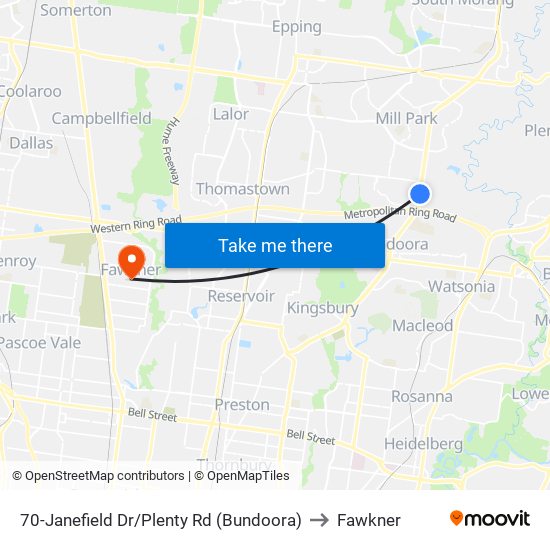 70-Janefield Dr/Plenty Rd (Bundoora) to Fawkner map