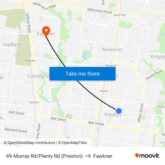 49-Murray Rd/Plenty Rd (Preston) to Fawkner map