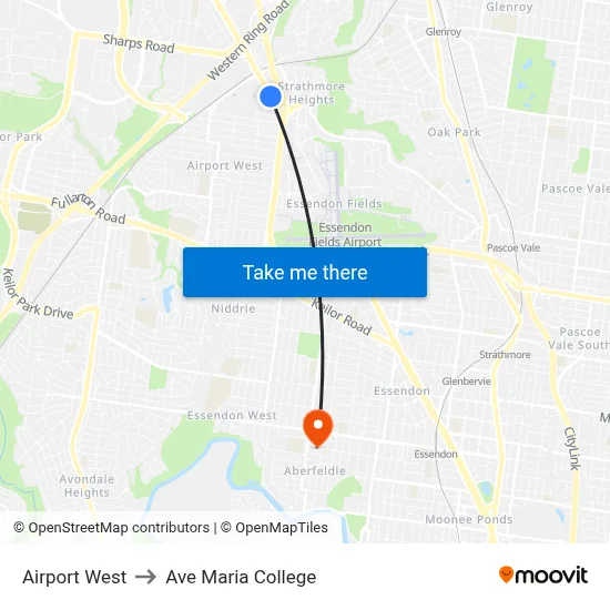 Airport West to Ave Maria College map