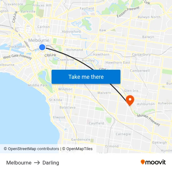 Melbourne to Darling map