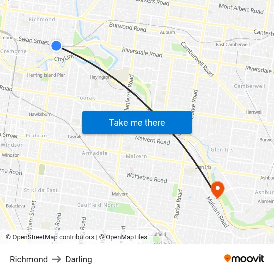 Richmond to Darling map