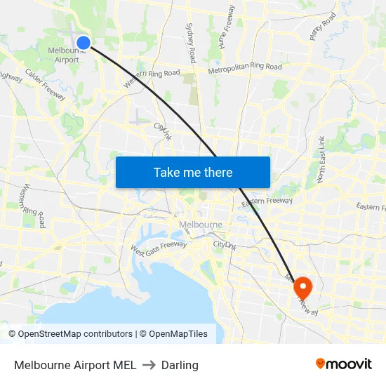 Melbourne Airport MEL to Darling map