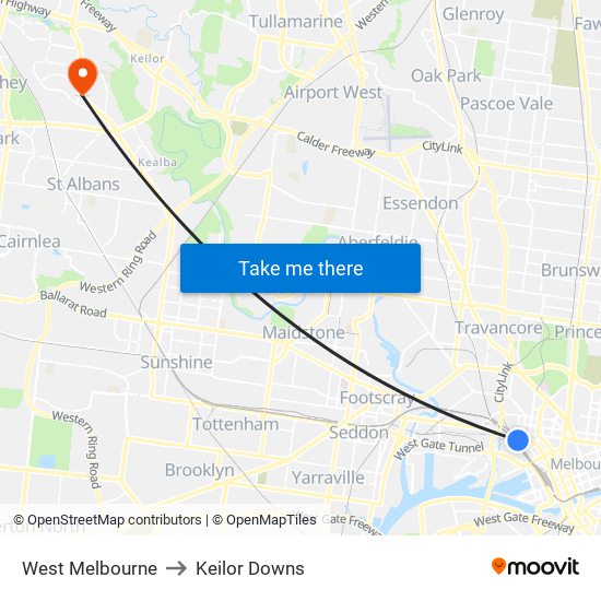 West Melbourne to Keilor Downs map