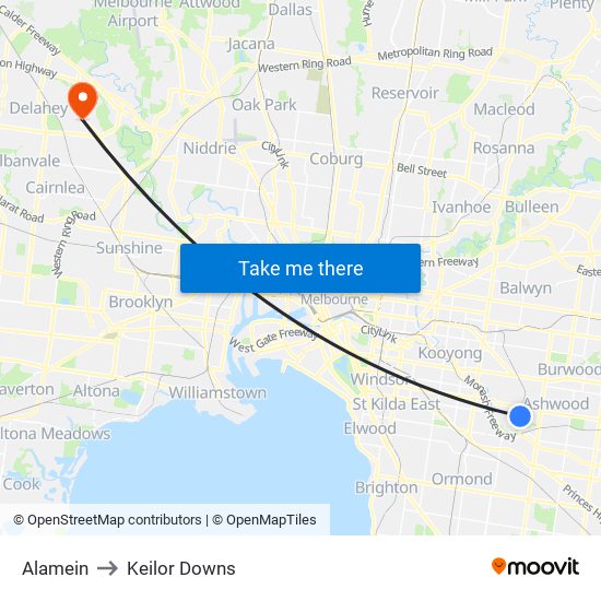 Alamein to Keilor Downs map