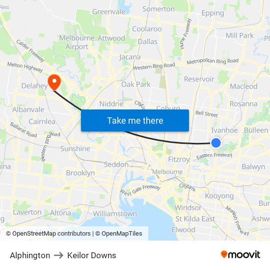 Alphington to Keilor Downs map