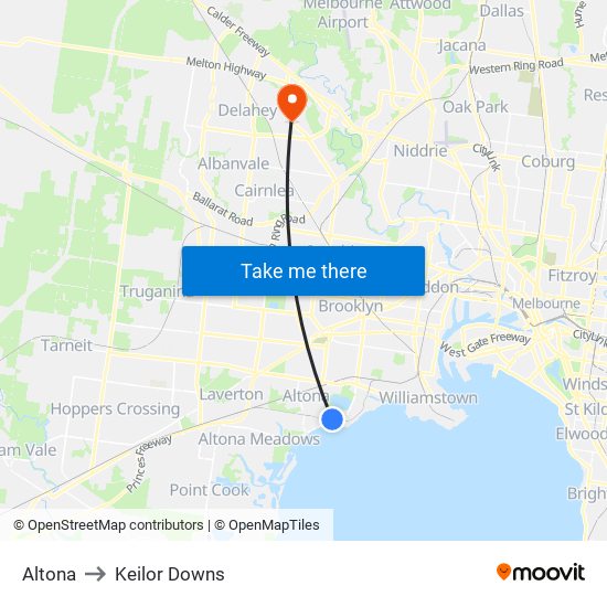 Altona to Keilor Downs map