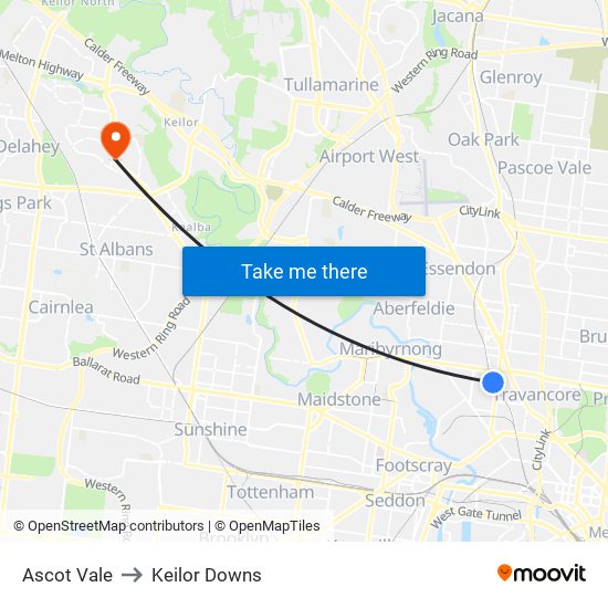 Ascot Vale to Keilor Downs map