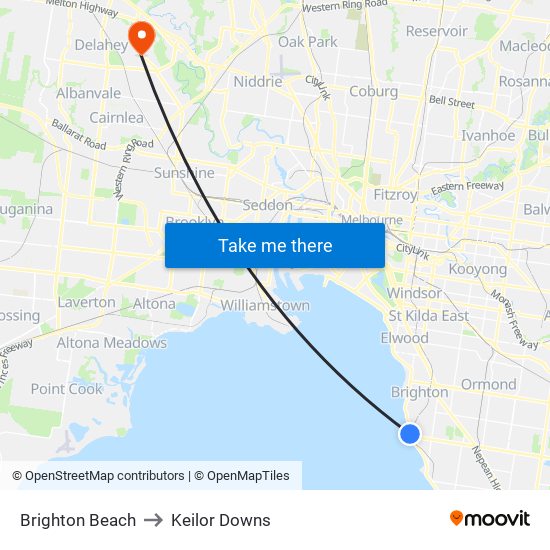 Brighton Beach to Keilor Downs map