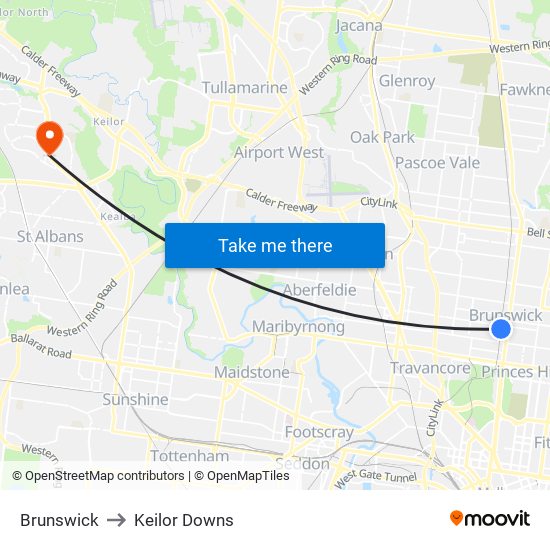 Brunswick to Keilor Downs map