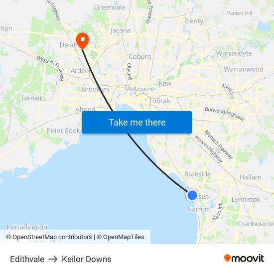 Edithvale to Keilor Downs map