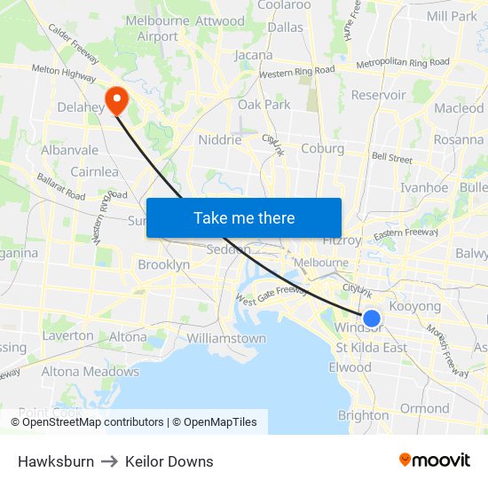 Hawksburn to Keilor Downs map
