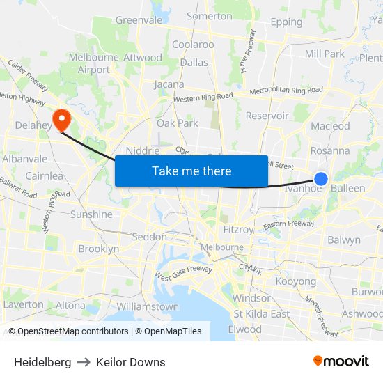 Heidelberg to Keilor Downs map