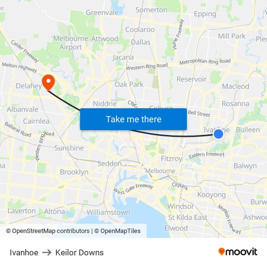 Ivanhoe to Keilor Downs map