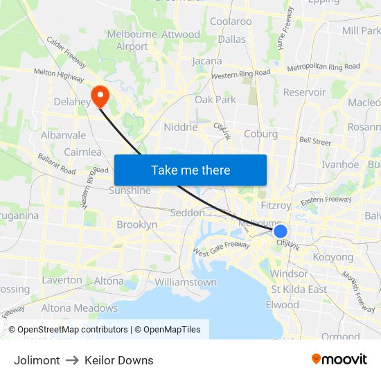 Jolimont to Keilor Downs map