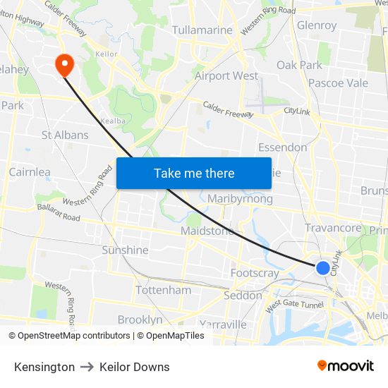 Kensington to Keilor Downs map