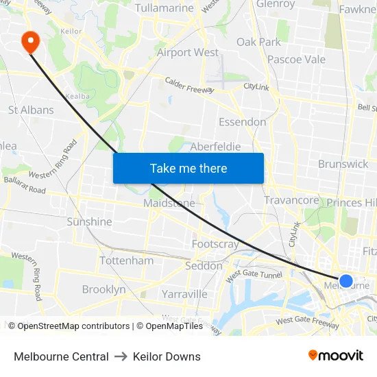Melbourne Central to Keilor Downs map