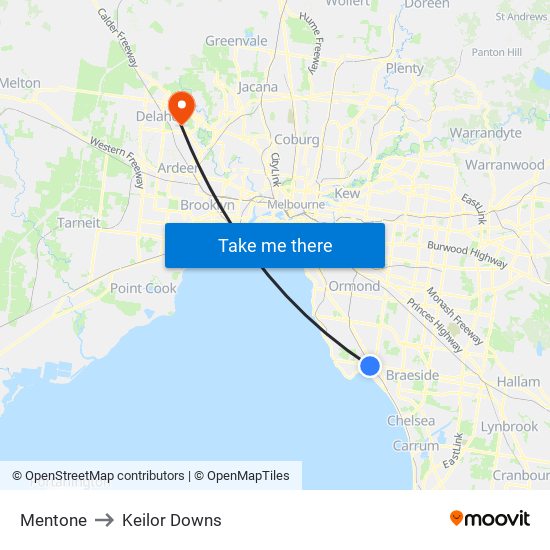 Mentone to Keilor Downs map