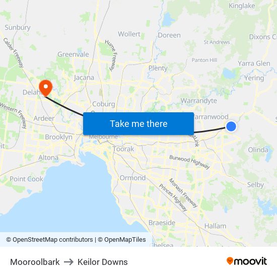Mooroolbark to Keilor Downs map