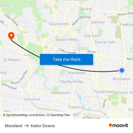 Moreland to Keilor Downs map