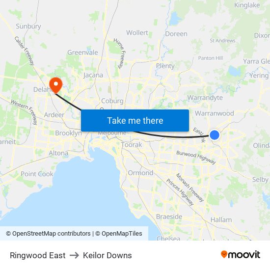Ringwood East to Keilor Downs map