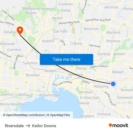 Riversdale to Keilor Downs map
