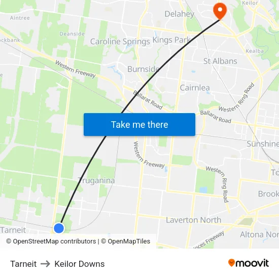 Tarneit to Keilor Downs map
