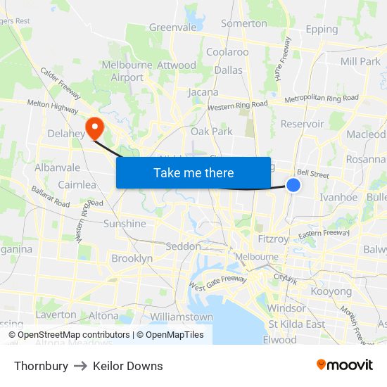 Thornbury to Keilor Downs map