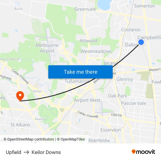 Upfield to Keilor Downs map