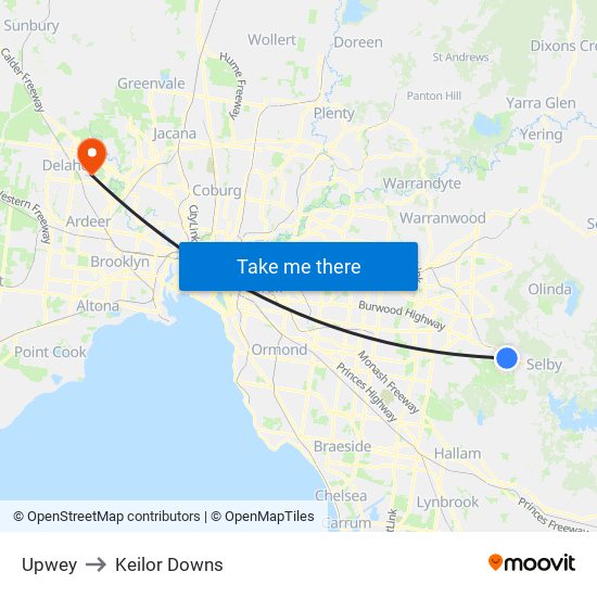 Upwey to Keilor Downs map