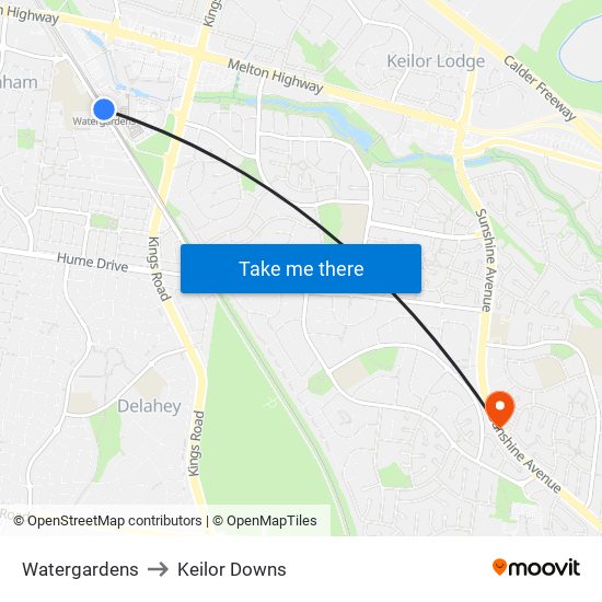Watergardens to Keilor Downs map